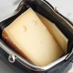 a wallet full of cheese slices
