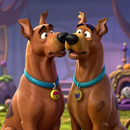 “scooby and shaggy kissing, trending on artstation, intricate, highly detailed, masterpiece, dynamic lighting, realistic,”