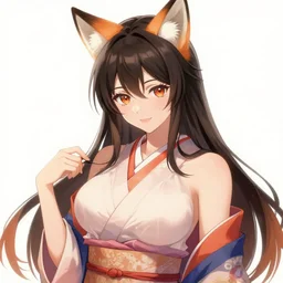 A beautiful anime portrait of a beautiful, shapely woman with fox ears wearing a kimono, digital painting, by Stanley Artgerm Lau, WLOP, Rossdraws, LeraPi, and Sakimichan, trending on ArtStation, deviantart, SFW version