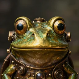 symmetrical brass steampunk frog face