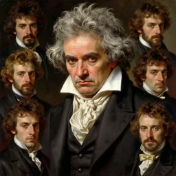 a portrait of beethoven by wayne barlowe, gustav moreau, goward,  Gaston Bussiere and roberto ferri, santiago caruso, and austin osman spare, ((((occult art))))