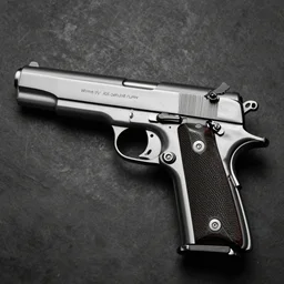 Dark-toned product photos, Colt M1911 in chrome metal, 4K, Vintage