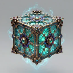 symmetry!! a manufactured mystical aqua green ， canal blue ， bronze red of medieval epic cube levitate, floral!, elegant, highly detailed, magic surge, intricate, unreal engine 5, concept art ， by greg rutkowski, loish, highly rendered, digital painting, artstation hq