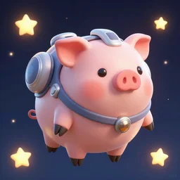 3D Fantasy Cute and adorable mecha piggy floating in space, bright stars, Smooth 3D Illustration, soft render, Servando Lupini, Daniil Kudriavtsev, handpaint texture, Blender, 3DCoat