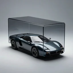 a dark glass and plastic surface box shaped vehicle, scifi, bladerunner 2 0 4 9, pininfarina, hard surface, studio lighting, unreal engine 5, light background, cinematic backlight