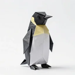 origami penguin, high detail photograph, full body, isolated on a pure white background, centered, entire subject in frame, sharp focus, soft studio lighting