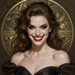“ a young riley keough as james bond villainess with evil grin, intricate, elegant, highly detailed, digital painting, artstation, concept art, smooth, sharp focus, illustration, art by artgerm and greg rutkowski and alphonse mucha ”