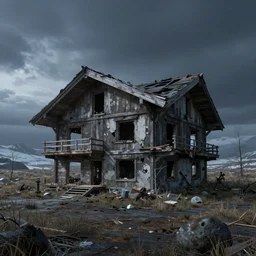 a beautiful very detailed render of abandoned unfinished building building chalet by jean delville, atlantis fisheye at night meadow myst postcyberpunk universe tundra, archdaily, wallpaper, highly detailed, trending on artstation.