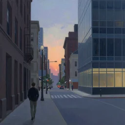 city street at dusk by james gurney and edward hopper