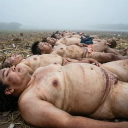 a landscape photograph of a world made of greasy skin, folds of belly flab, skin, veins, bruises, scabs, warts, acne, piercings, oozing sores, scars, highly detailed,  wide angle lens, depth of field, DSLR, distance fog, even lighting, hdri