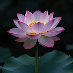 colorful beautiful lotus flowers from single stem, volumetric dramatic light, dark black background, sharp focus, highly realistic, octane render, art by greg rutsowski