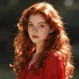 a girl dressed red with red hair