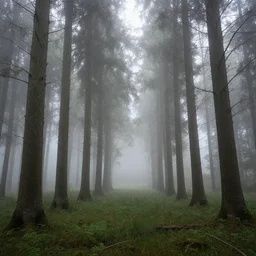 photo of misty woods clearing, high definiton, cinematic, high resolution, tall trees, mist, 8 k, photography