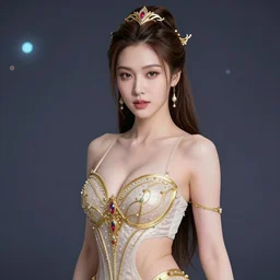 amouranth as a tempting princess by tran nguyen, rule of thirds, seductive look, beautiful, in intergalactic hq