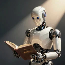 robot reading a book, art by kurzgesagt