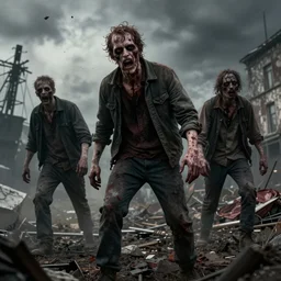 zombie apocalypse by, rutkowski, rossier, cinematic, detailed, photorealistic, artstation, epic
