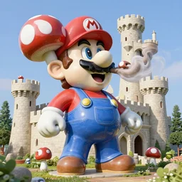a massive porcelain sculpture in a medieval castle of super mario spewing mushrooms from his mouth, in the style of johnson tsang, funny sculpture, lucid dream series
