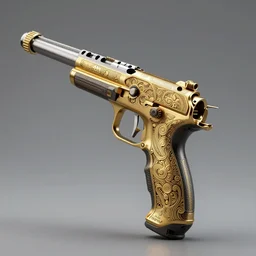 A ping pong launcher weapon, highly detailed, intricate gold patterns, sharp focus, art by Artgerm and Greg Rutkowski and WLOP