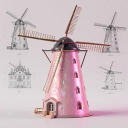 mill of the mansion, art by den beauvais and rudolph belarski and thomas kidd, trending on artstation, iridescent pink lighting product view blueprint, narrative realism, featured on artstation, unreal engine 5, brocade