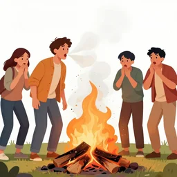 Guy farting on a large campfire with horrified people around him.