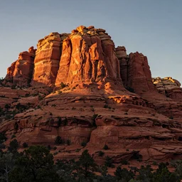 bottom-up view from a huge deep red rock canyon in Sedona,  in the evening light ultra detailed by National Geographic style, golden hour, atmospheric lighting, 8k resolution, best color graded, vray beautiful, hyper-realistic render  W 1080 H 1080