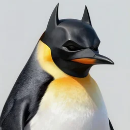 the penguin wearing the dark knight mask, snarling teeth, digital painting, amazing detail, art station, cgsociety