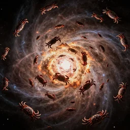 millions of crabs flying out from the center of a supernova explosion