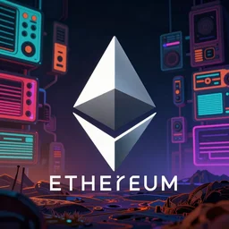 Etherium logo from many colors, abstract concept, retrowave synth, digital art