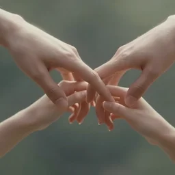 two hands of a woman and a man, their fingertips gently touching, romantic, very detailed digital art, dreamily atmosphere