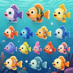 character designs for background deep sea fish npc characters of various shapes and sizes during a Halloween splatfest in the Splatoon franchise by Nintendo, high resolution