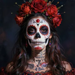 illustration of a sugar skull day of the dead girl, art by andreas rocha