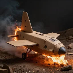 spaceship made of cardboard, cardboard on fire