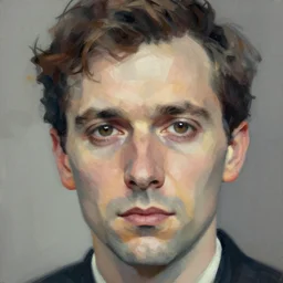 closeup of a man's face, in the style of wassily kandinsky, digital art, muted color