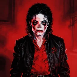 zombie 8 0 s michael jackson, in the style of beksinski, red, black, glowing, vibrant, chiaroscuro, high detail, perfect artwork, clean lines