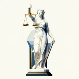 ( ( dither ) ), editorial illustration full body portrait statue of lady justice, modern art deco, white + blue + gold + black, ( ( mads berg ) ), christopher balaskas, victo ngai, moebius, rich grainy texture, detailed, dynamic composition, wide angle, bauhaus, geometric, wood block pirnt