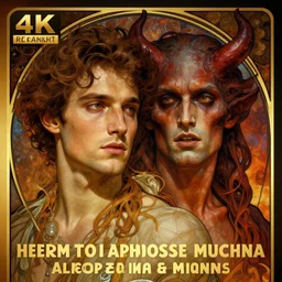 hyperrealist portrait male couple in hell by jeremy mann and alphonse mucha, fantasy, photorealistic, octane render, unreal engine, dynamic lighting, bet face, handsome man, beautiful, wlop, cute, perfect factions, perfect man, trending on artstation, poster, volumetric lighting, very detailed faces, 4 k, award winning