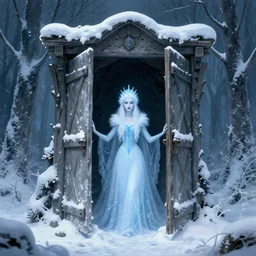 narnia. snow. ice queen. through the wardrobe. folk horror style art