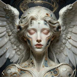 symmetry!! angel, computer parts embedded into face, intricate, elegant, highly detailed, digital painting, artstation, concept art, smooth, sharp focus, cyberpunk, illustration, art by artgerm and greg rutkowski and alphonse mucha, 8 k