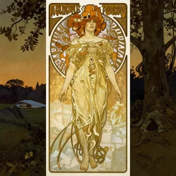 Elizabeth Moss by Jamie McKelvie comic art, art nouveau, Peter Mohrbacher, Alphonse Mucha, full body shot
