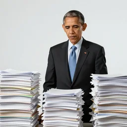 obama nervously standing by a mountain of papers, cnn news footage, 8 k.