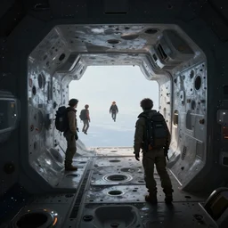 interstellar dwarves entering the tesseract, cinematic shot, hight detail photorealistic
