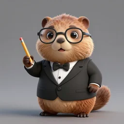a cute anthro brown marmot in a black business tuxedo while holding a pencil wearing glasses, digital art, trending on art station, character design, 3 d artistic render, highly detailed, octane, blender, cartoon, shadows, lighting