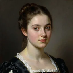 a portrait of a beautiful nineteen year old bavarian princess with her dark hair in a bun in the style of, circa 1 8 3 6, highly detailed, 8 k, neoclassical, 1 8 3 0 s, smooth, oil on canvas, insanely beautiful face, symmetry, by joseph karl stieler