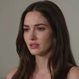 a beautiful 3 5 mm portrait of megan fox crying and sad looking at the camera, sitting on the couch of a beautiful home, arney freytag, octane, craig mulllins,