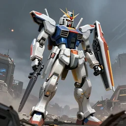 gundam in the end of the world, in metal material, futurepunk, trending on artstation