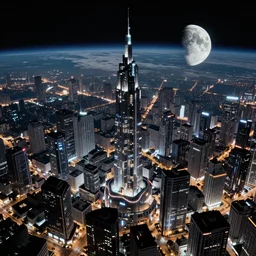“an aerial photo of a futuristic city on the moon, at night, in the style of blade runner”