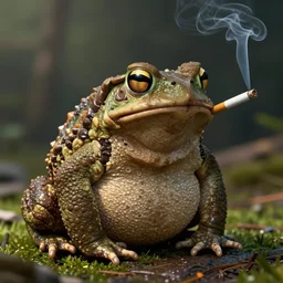 a photorealistic render of a obese toad smoking a cigarette, HQ