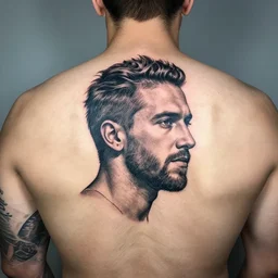 a man with a tom brady tattoo on his back, a tattoo by richard mortensen, reddit contest winner, primitivism, tattoo, detailed, intricate