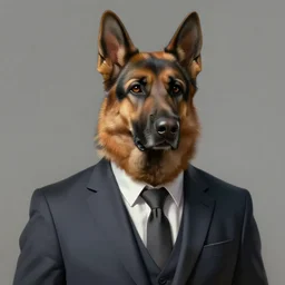 a humanoid german shepherd beast - man, wearing suit, highly detailed portrait, digital painting, artstation, concept art, smooth, sharp foccus ilustration, artstation