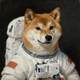 Portrait of a shiba inu astronaut, oil painting, 16th century